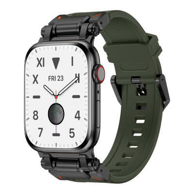 Apple Watch 44mm Zore KRD-101 Titanyum Metal Başlıklı Silikon Kordon - 4