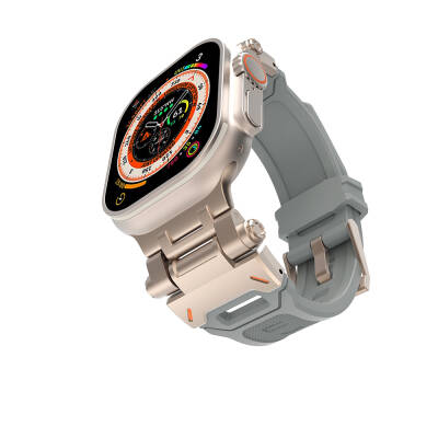 Apple Watch 44mm Zore KRD-108 Metal Başlıklı Silikon Kordon - 7