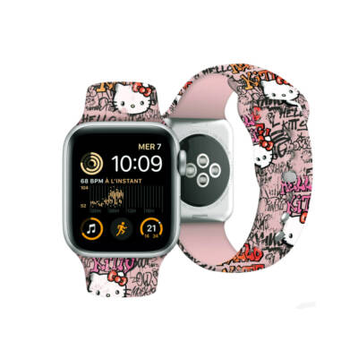 Apple Watch 7 41mm Hello Kitty Orjinal Lisanslı Etiket Graffiti Silikon Kordon - 1