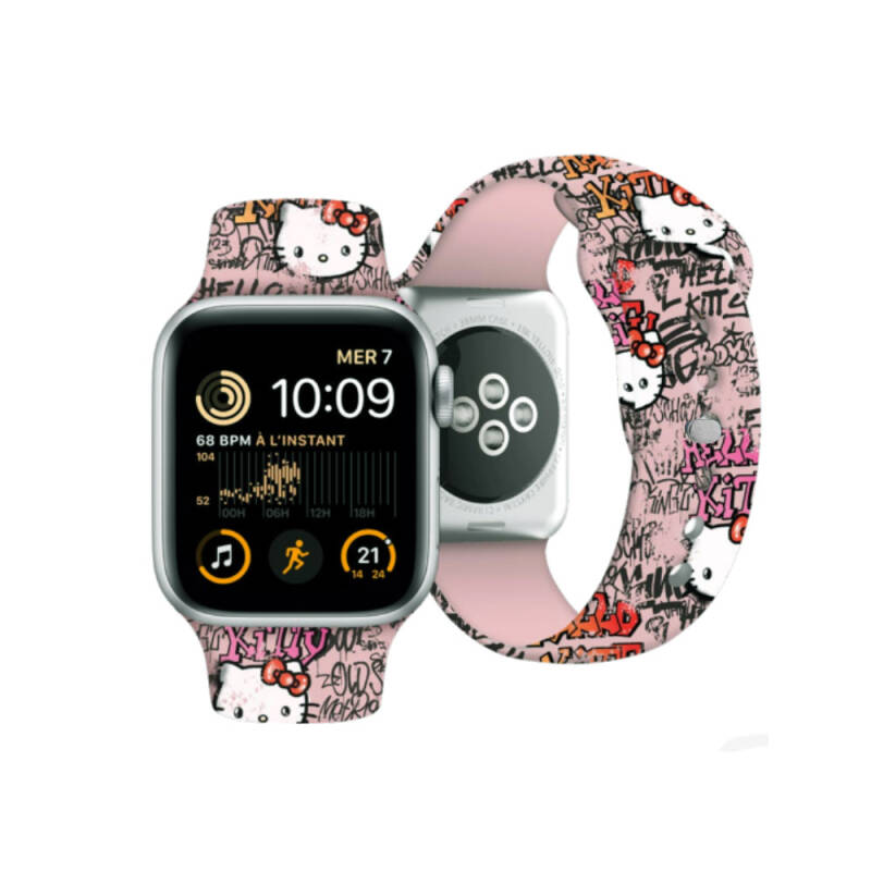 Apple Watch 7 41mm Hello Kitty Orjinal Lisanslı Etiket Graffiti Silikon Kordon - 1