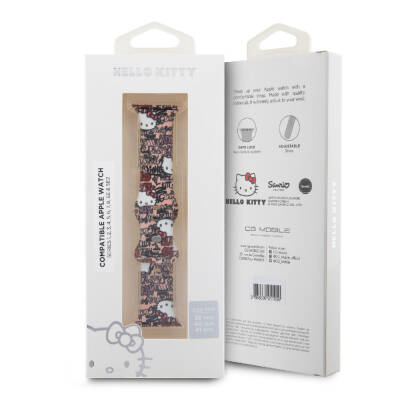 Apple Watch 7 41mm Hello Kitty Orjinal Lisanslı Etiket Graffiti Silikon Kordon - 6