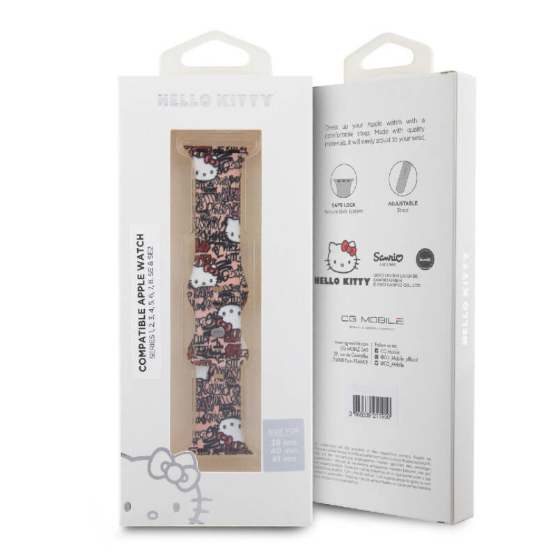 Apple Watch 7 41mm Hello Kitty Orjinal Lisanslı Etiket Graffiti Silikon Kordon - 6