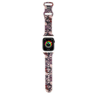 Apple Watch 7 41mm Hello Kitty Orjinal Lisanslı Etiket Graffiti Silikon Kordon - 3