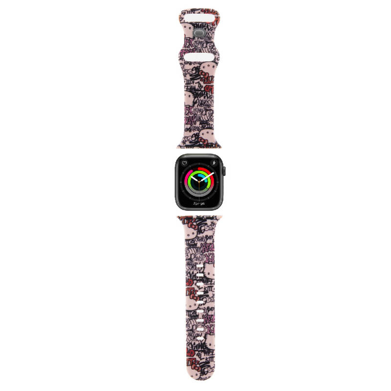 Apple Watch 7 41mm Hello Kitty Orjinal Lisanslı Etiket Graffiti Silikon Kordon - 3