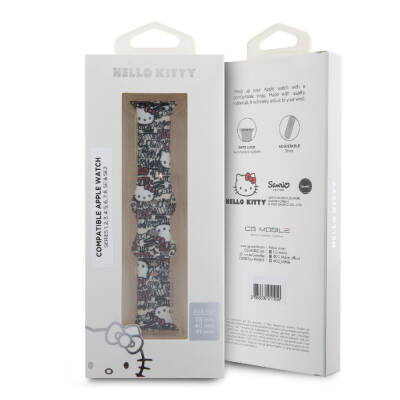 Apple Watch 7 41mm Hello Kitty Orjinal Lisanslı Etiket Graffiti Silikon Kordon - 10
