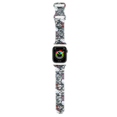 Apple Watch 7 41mm Hello Kitty Orjinal Lisanslı Etiket Graffiti Silikon Kordon - 7