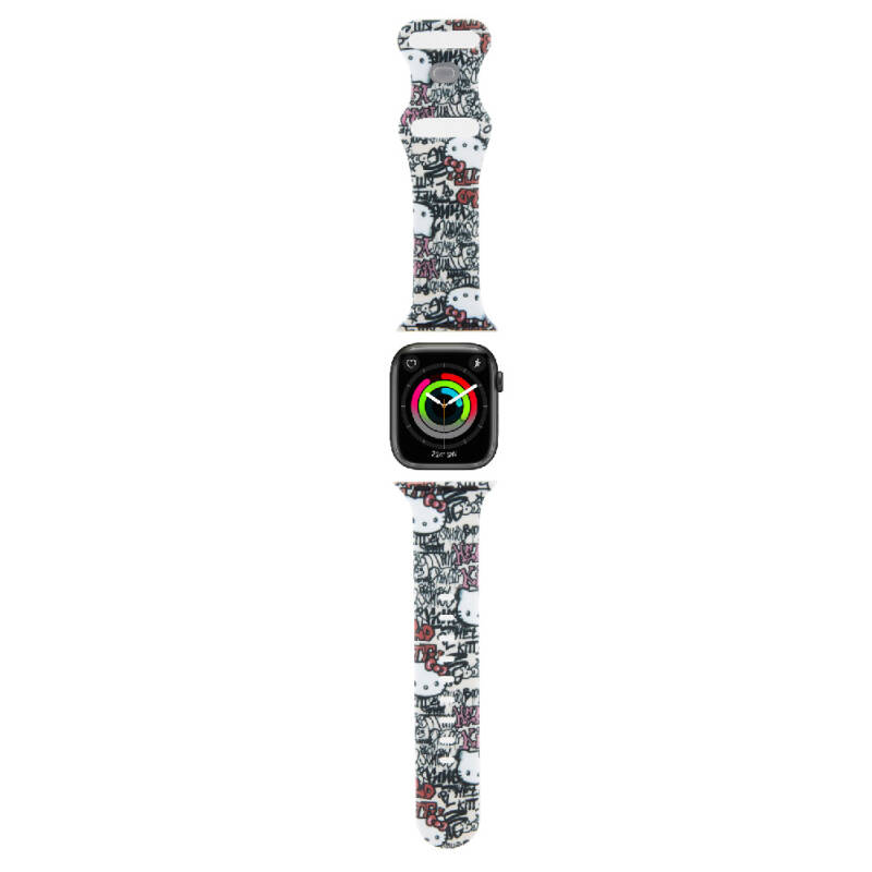 Apple Watch 7 41mm Hello Kitty Orjinal Lisanslı Etiket Graffiti Silikon Kordon - 7