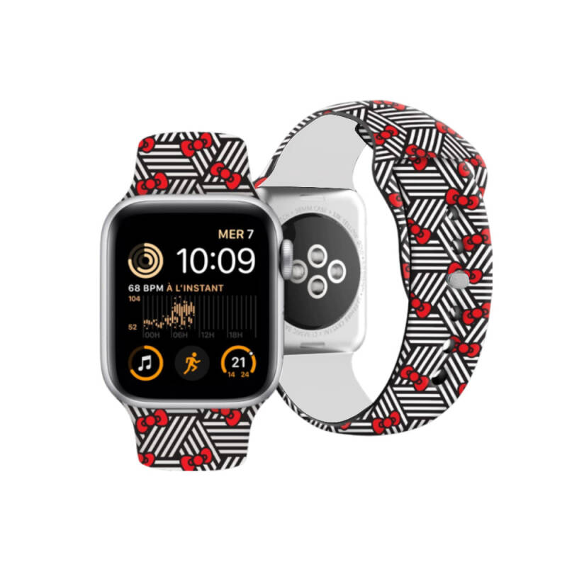 Apple Watch 7 41mm Hello Kitty Orjinal Lisanslı Fiyonklar & Çizgiler Silikon Kordon - 1
