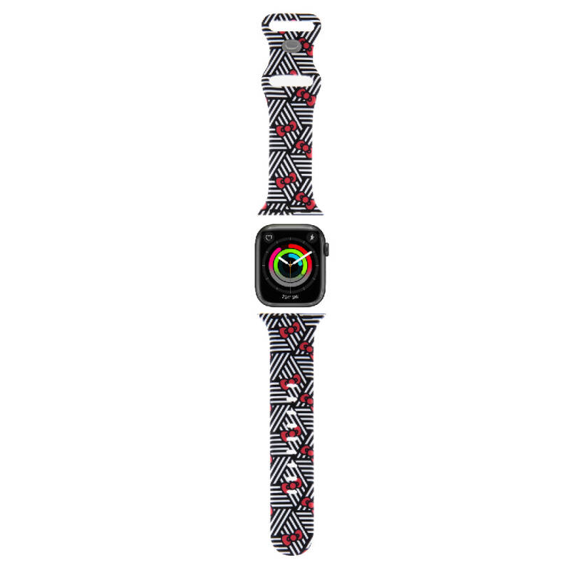 Apple Watch 7 41mm Hello Kitty Orjinal Lisanslı Fiyonklar & Çizgiler Silikon Kordon - 5