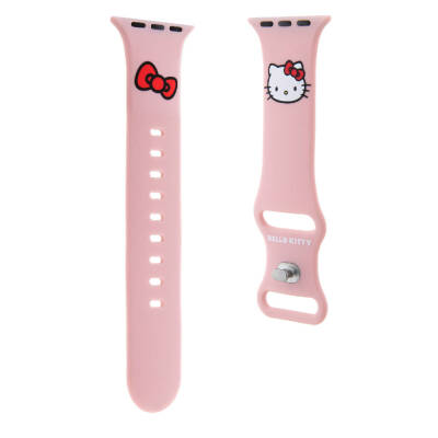 Apple Watch 7 41mm Hello Kitty Orjinal Lisanslı Yazı Logolu Fiyonk & Kitty Head Silikon Kordon - 9