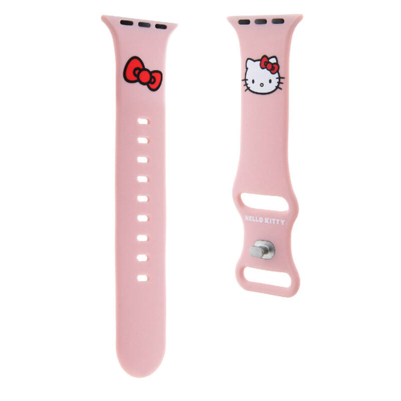 Apple Watch 7 41mm Hello Kitty Orjinal Lisanslı Yazı Logolu Fiyonk & Kitty Head Silikon Kordon - 9