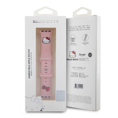 Apple Watch 7 41mm Hello Kitty Orjinal Lisanslı Yazı Logolu Fiyonk & Kitty Head Silikon Kordon - 10