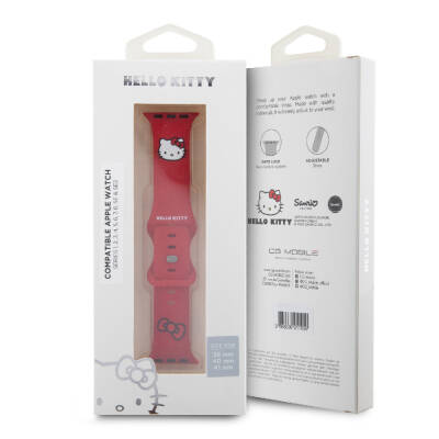 Apple Watch 7 41mm Hello Kitty Orjinal Lisanslı Yazı Logolu Fiyonk & Kitty Head Silikon Kordon - 5