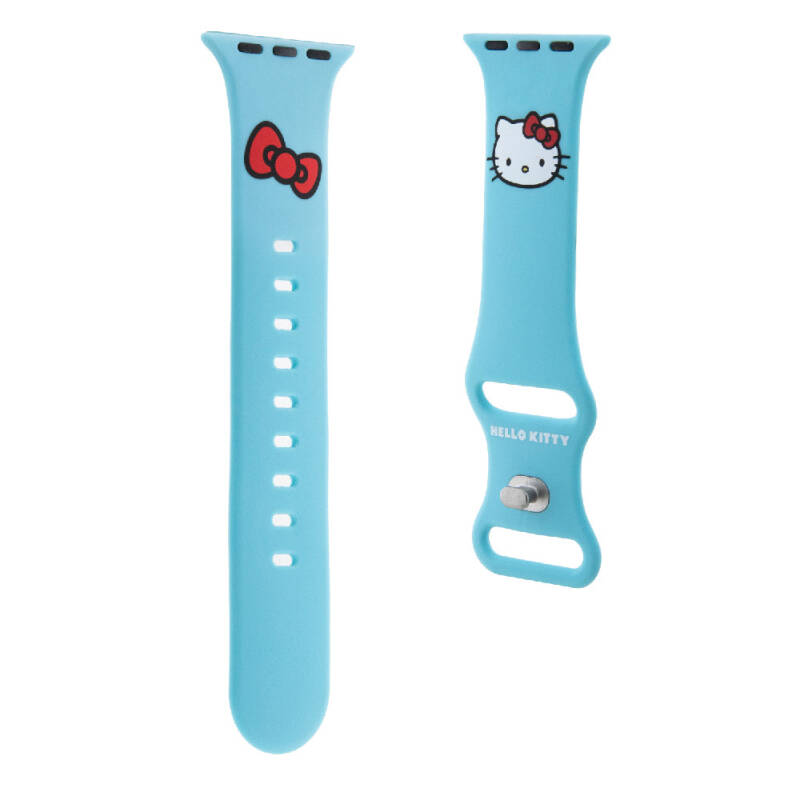 Apple Watch 7 41mm Hello Kitty Orjinal Lisanslı Yazı Logolu Fiyonk & Kitty Head Silikon Kordon - 14