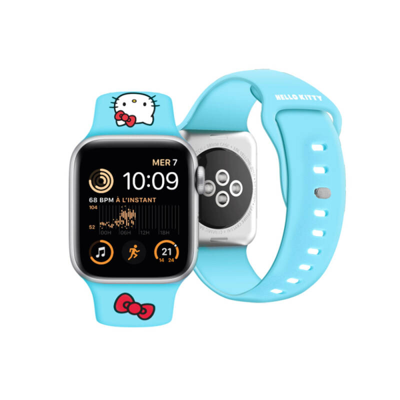 Apple Watch 7 41mm Hello Kitty Orjinal Lisanslı Yazı Logolu Fiyonk & Kitty Head Silikon Kordon - 11