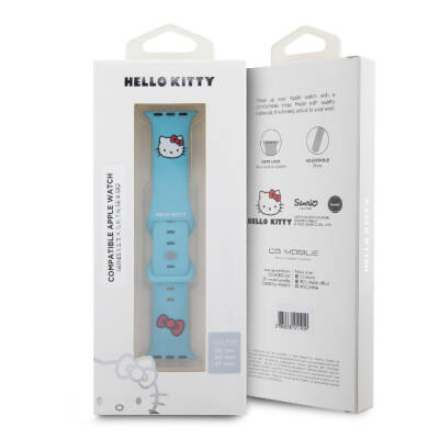 Apple Watch 7 41mm Hello Kitty Orjinal Lisanslı Yazı Logolu Fiyonk & Kitty Head Silikon Kordon - 15