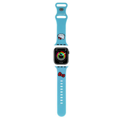 Apple Watch 7 41mm Hello Kitty Orjinal Lisanslı Yazı Logolu Fiyonk & Kitty Head Silikon Kordon - 12