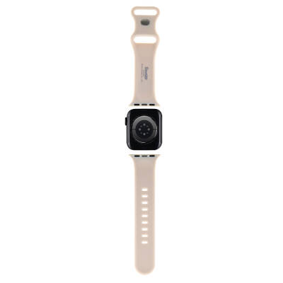Apple Watch 7 41mm Hello Kitty Orjinal Lisanslı Yazı Logolu Fiyonk & Kitty Head Silikon Kordon - 18