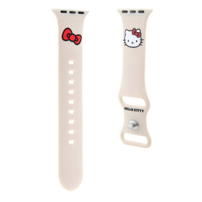 Apple Watch 7 41mm Hello Kitty Orjinal Lisanslı Yazı Logolu Fiyonk & Kitty Head Silikon Kordon - 19