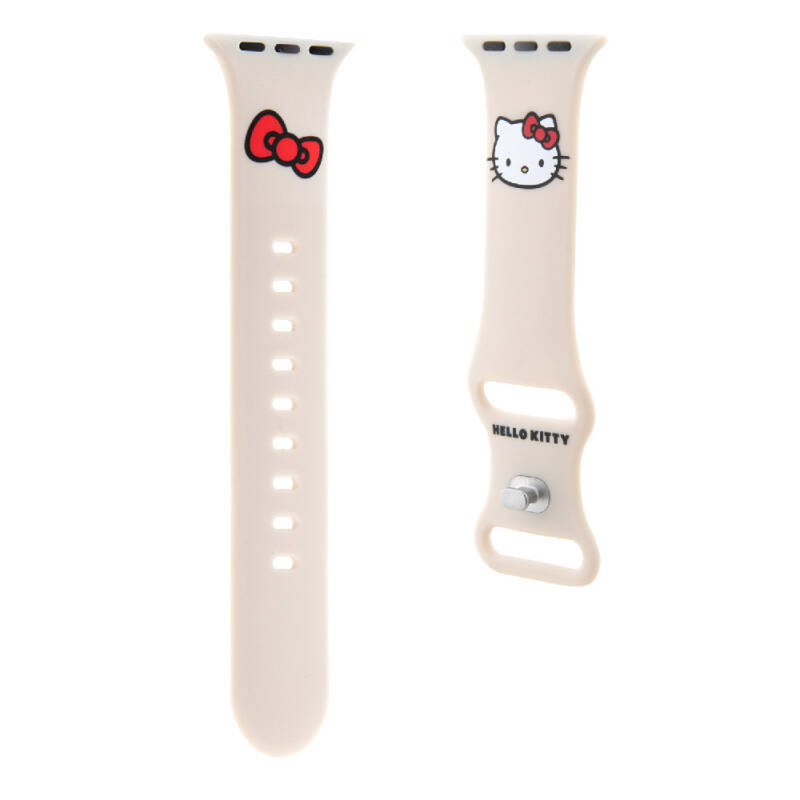 Apple Watch 7 41mm Hello Kitty Orjinal Lisanslı Yazı Logolu Fiyonk & Kitty Head Silikon Kordon - 19