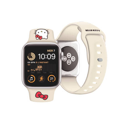Apple Watch 7 41mm Hello Kitty Orjinal Lisanslı Yazı Logolu Fiyonk & Kitty Head Silikon Kordon - 16
