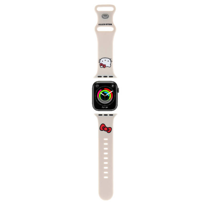 Apple Watch 7 41mm Hello Kitty Orjinal Lisanslı Yazı Logolu Fiyonk & Kitty Head Silikon Kordon - 17