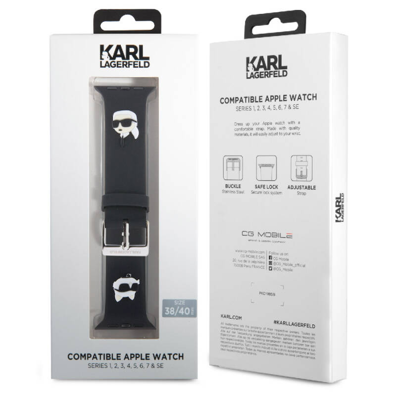 Apple Watch 7 41mm Karl Lagerfeld Original Licensed Iconic Karl & Choupette Logo Silicone Band - 5