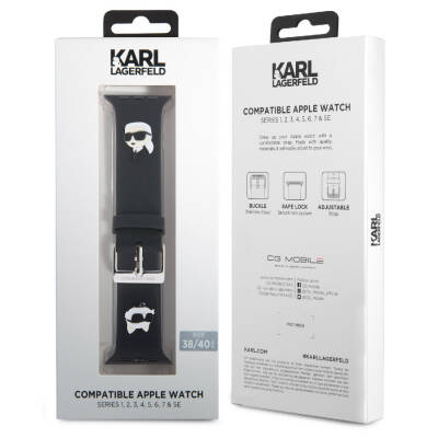Apple Watch 7 41mm Karl Lagerfeld Orjinal Lisanslı İkonik Karl & Choupette Logolu Silikon Kordon - 5