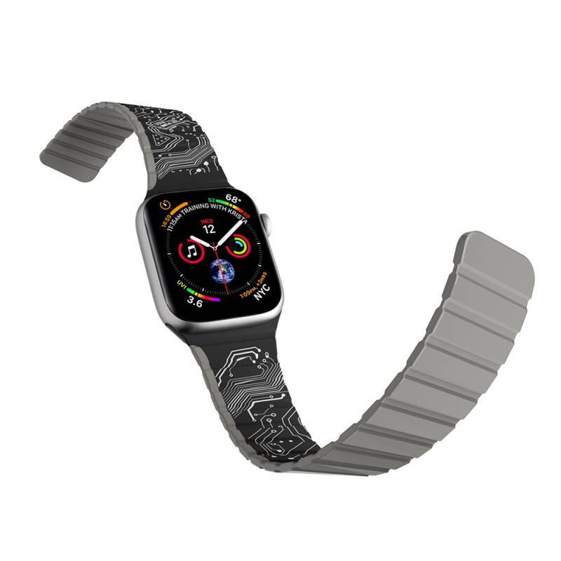 Apple Watch 7 41mm Kordon Youngkit Technological Magnetik Tak Çıkar Silikon Strap Kayış - 5