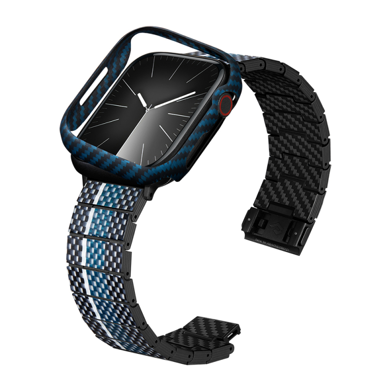 Apple Watch 7 45mm 600D Aramid Fiber Classic Series Black-Blue Twill Case Protective Pitaka Air Case - 11