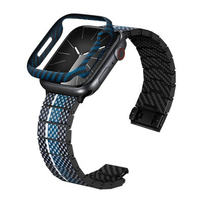 Apple Watch 7 45mm 600D Aramid Fiber Classic Serisi Black-Blue Twill Kasa Koruyucu Pitaka Air Case - 12