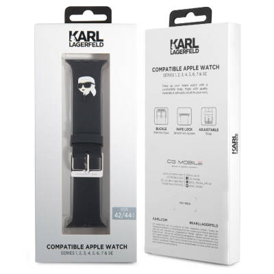 Apple Watch 7 45mm Karl Lagerfeld Orjinal Lisanslı İkonik Karl Head Logolu Silikon Kordon - 9