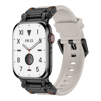 Apple Watch 7 45mm Zore KRD-101 Titanyum Metal Başlıklı Silikon Kordon - 3