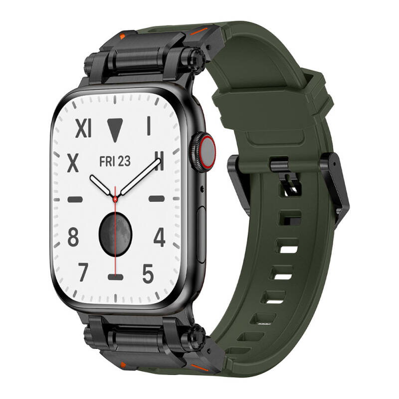 Apple Watch 7 45mm Zore KRD-101 Titanyum Metal Başlıklı Silikon Kordon - 5