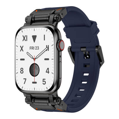 Apple Watch 7 45mm Zore KRD-101 Titanyum Metal Başlıklı Silikon Kordon - 6