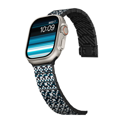 Apple Watch Serisi Uyumlu Aramid Fiber ve Karbon Fiber Pitaka Dreamland ChromaCarbon Serisi Mosaic Universal Kordon - 4