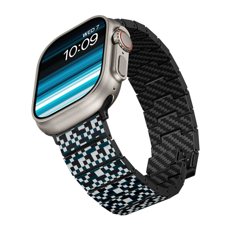 Apple Watch Serisi Uyumlu Aramid Fiber ve Karbon Fiber Pitaka Dreamland ChromaCarbon Serisi Mosaic Universal Kordon - 7