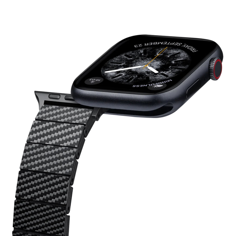 Apple Watch Serisi Uyumlu Karbon Fiber Pitaka Modern Serisi Black-Grey Twill Universal Kordon - 5