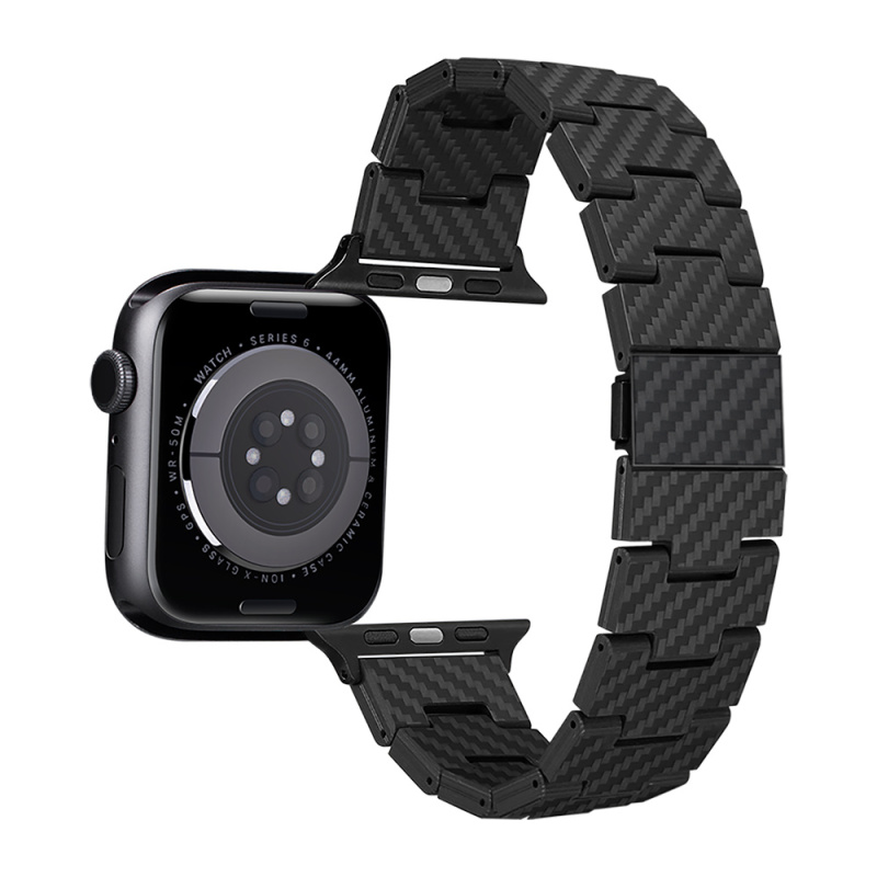 Apple Watch Serisi Uyumlu Karbon Fiber Pitaka Retro Serisi Black-Grey Twill Universal Kordon - 6