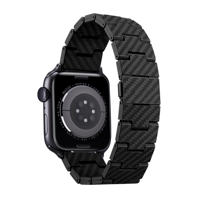 Apple Watch Serisi Uyumlu Karbon Fiber Pitaka Retro Serisi Black-Grey Twill Universal Kordon - 9