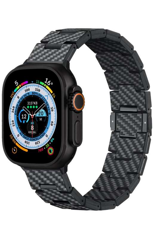 Apple Watch Serisi Uyumlu Karbon Fiber Pitaka Retro Serisi Black-Grey Twill Universal Kordon - 16