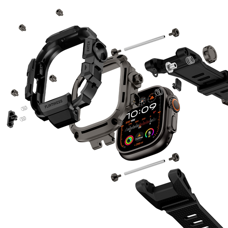 Apple Watch Ultra 49mm Mohseven iWatch Punk Fortress Series Silicone Strap with Case Protector - 28