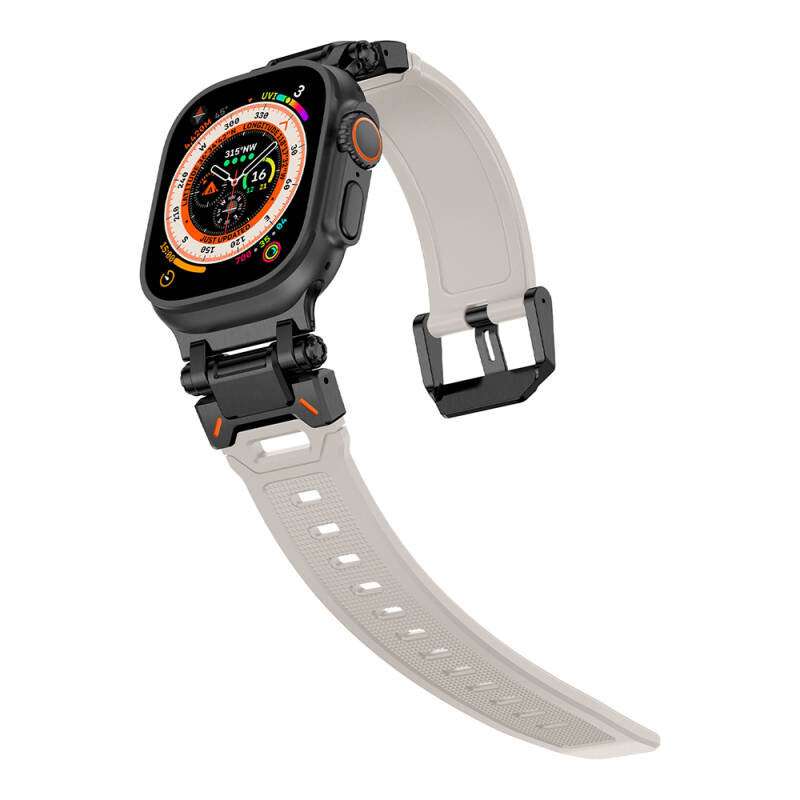 Apple Watch Ultra 49mm Zore KRD-101 Titanyum Metal Başlıklı Silikon Kordon - 13