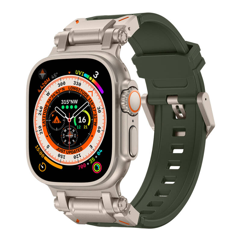 Apple Watch Ultra 49mm Zore KRD-101 Titanyum Metal Başlıklı Silikon Kordon - 7