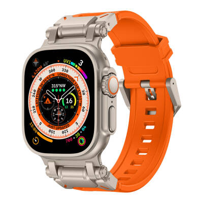 Apple Watch Ultra 49mm Zore KRD-101 Titanyum Metal Başlıklı Silikon Kordon - 11