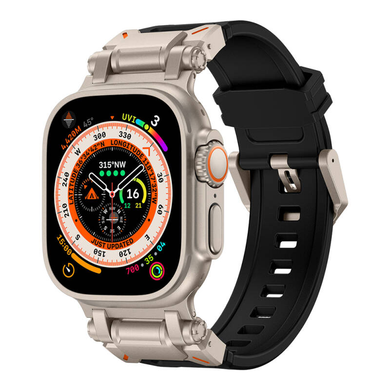 Apple Watch Ultra 49mm Zore KRD-101 Titanyum Metal Başlıklı Silikon Kordon - 10