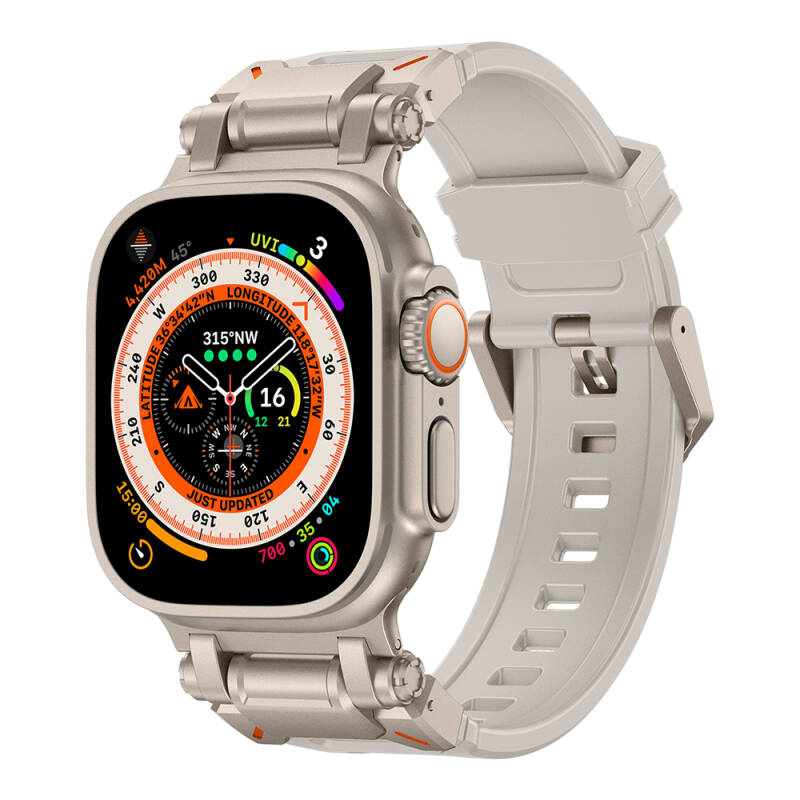 Apple Watch Ultra 49mm Zore KRD-101 Titanyum Metal Başlıklı Silikon Kordon - 9