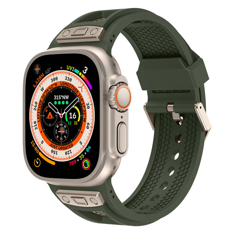 Apple Watch Ultra 49mm Zore KRD-117 Breathable Perforated Metal Decorated Patterned Silicone Band - 2