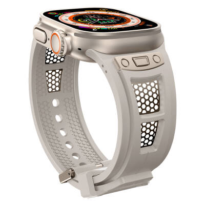 Apple Watch Ultra 49mm Zore KRD-117 Breathable Perforated Metal Decorated Patterned Silicone Band - 9