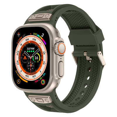 Apple Watch Ultra 49mm Zore KRD-117 Hava Alabilen Delikli Metal Süslemeli Desenli Silikon Kordon - 2